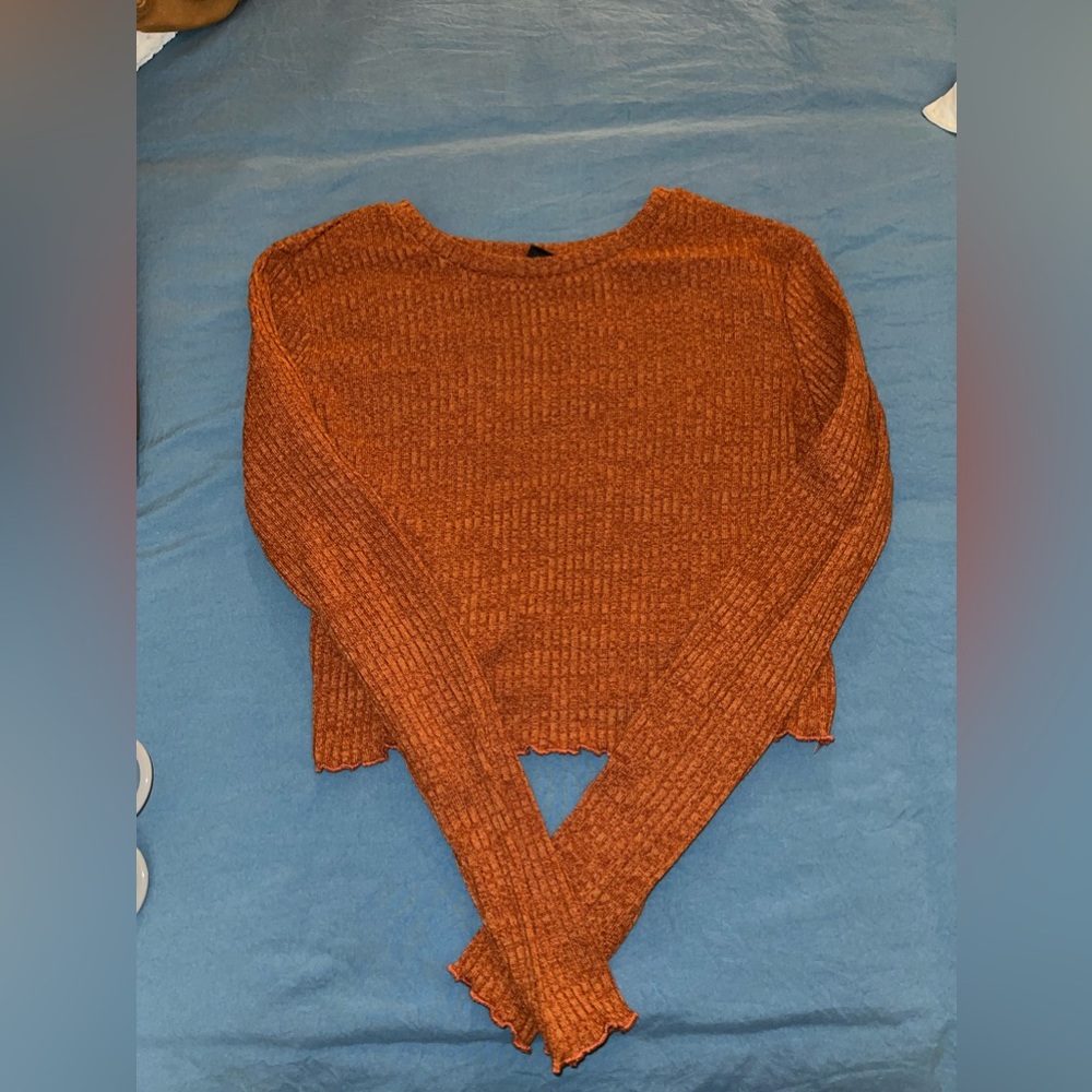 Ribbed Long Sleeve Fitted Crop Top
